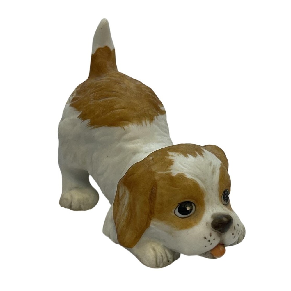 Adorable Playful Puppy Dog Figurine Ceramic Collectible Home Decor